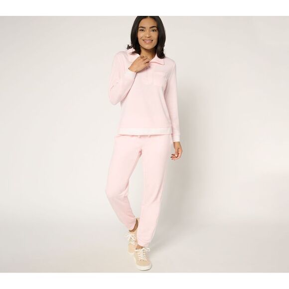 Muk Luks Women's Set Sz L Tall French Terry -Zip & Jogger Track Pink A677803 - Picture 1 of 4